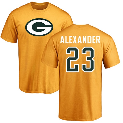 Men Green Bay Packers Gold #23 Alexander Jaire Name And Number Logo Nike NFL T Shirt